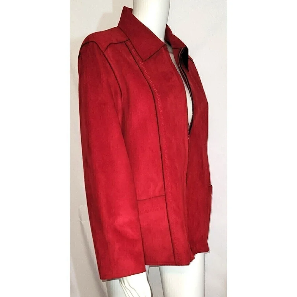 Alfred Dunner Zipped Brushed Suede Fleece Blazer - Size 8P